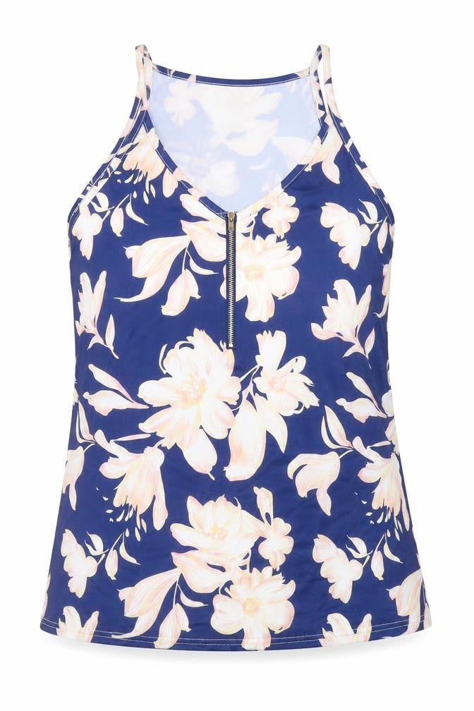 Preworn Womens Blue Floral Cotton Basic Tank Size XL V-Neck