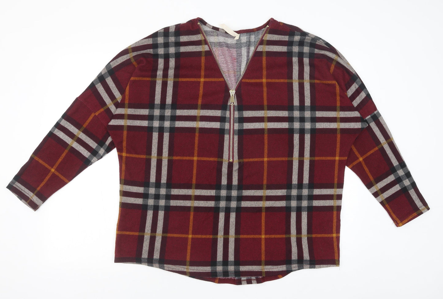 Stella Morgan Womens Red Plaid Polyester Basic Blouse Size 12 V-Neck