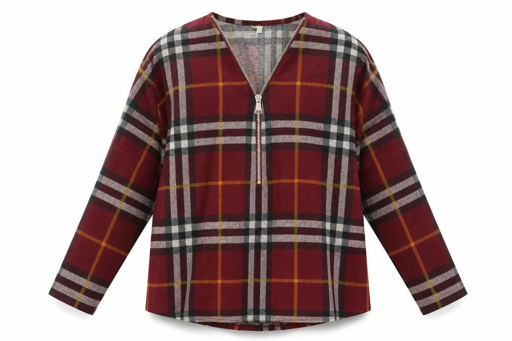 Stella Morgan Womens Red Plaid Polyester Basic Blouse Size 12 V-Neck