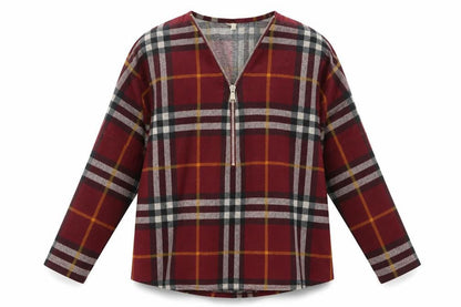 Stella Morgan Womens Red Plaid Polyester Basic Blouse Size 12 V-Neck