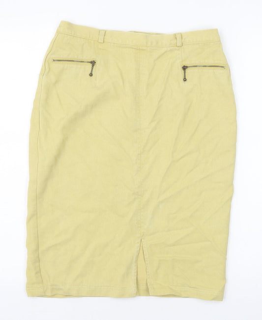 Preworn Womens Yellow Lyocell Straight & Pencil Skirt Size 12 Zip