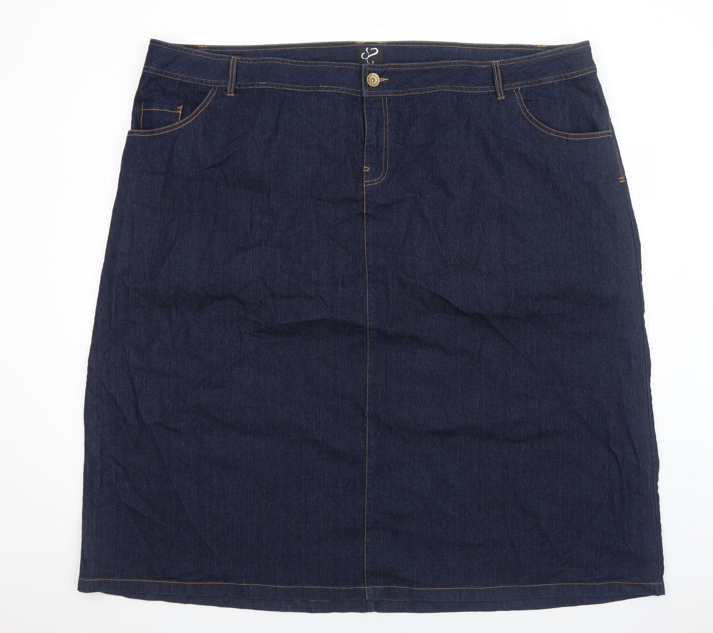 Preworn Womens Blue Cotton Straight & Pencil Skirt Size 32 Zip