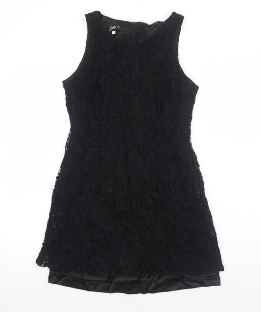 JR&Co Womens Black Polyester Mini Size 12 Boat Neck Zip