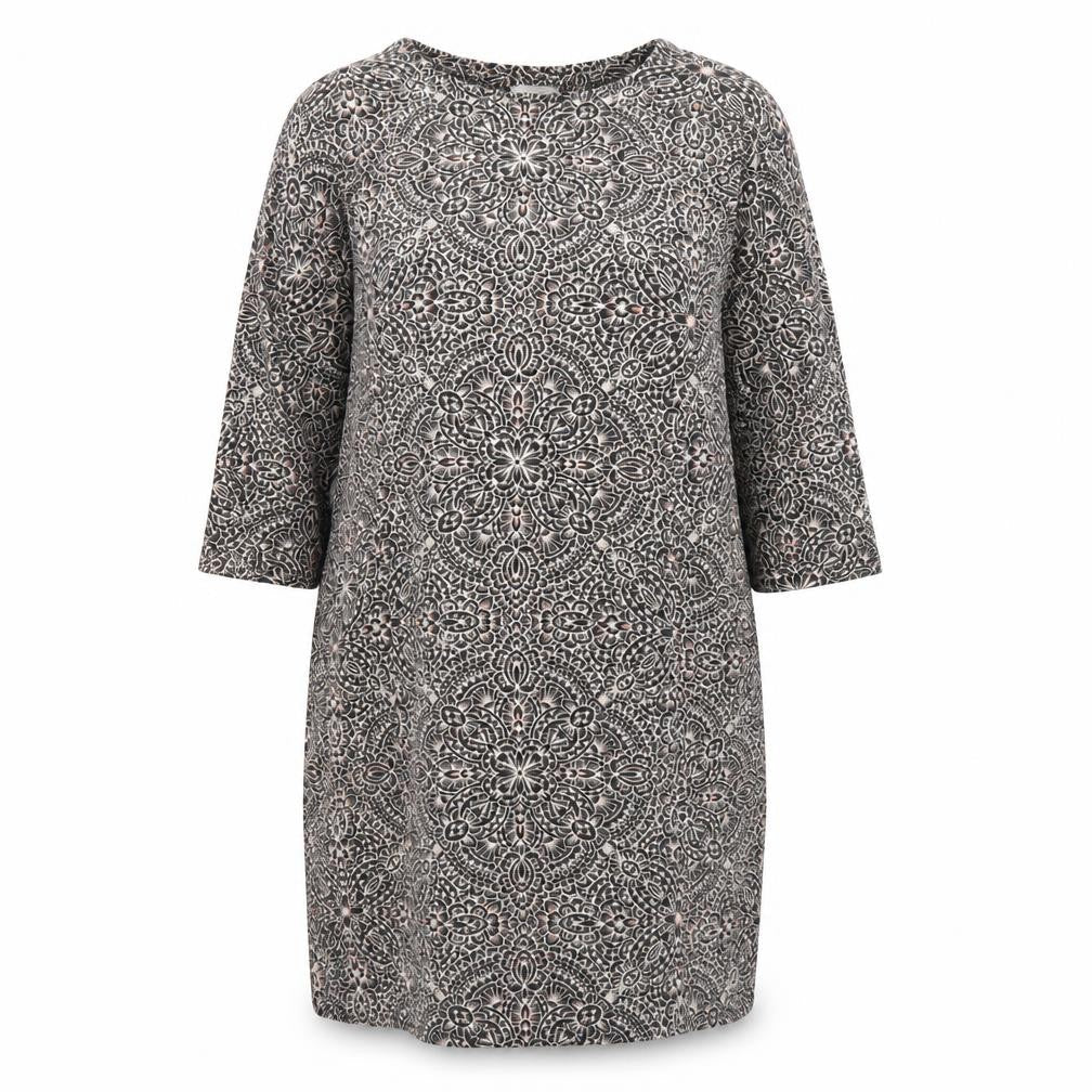 Monsoon Womens Grey Geometric Viscose Shift Size 14 Boat Neck Pullover