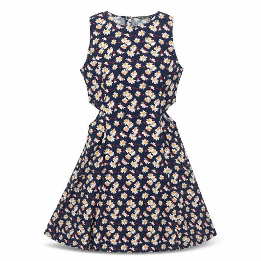 Miss Selfridge Womens Blue Floral Viscose Fit & Flare Size 6 Boat Neck Button