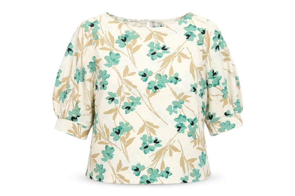 H&M Womens Ivory Floral Polyester Basic Blouse Size S Boat Neck