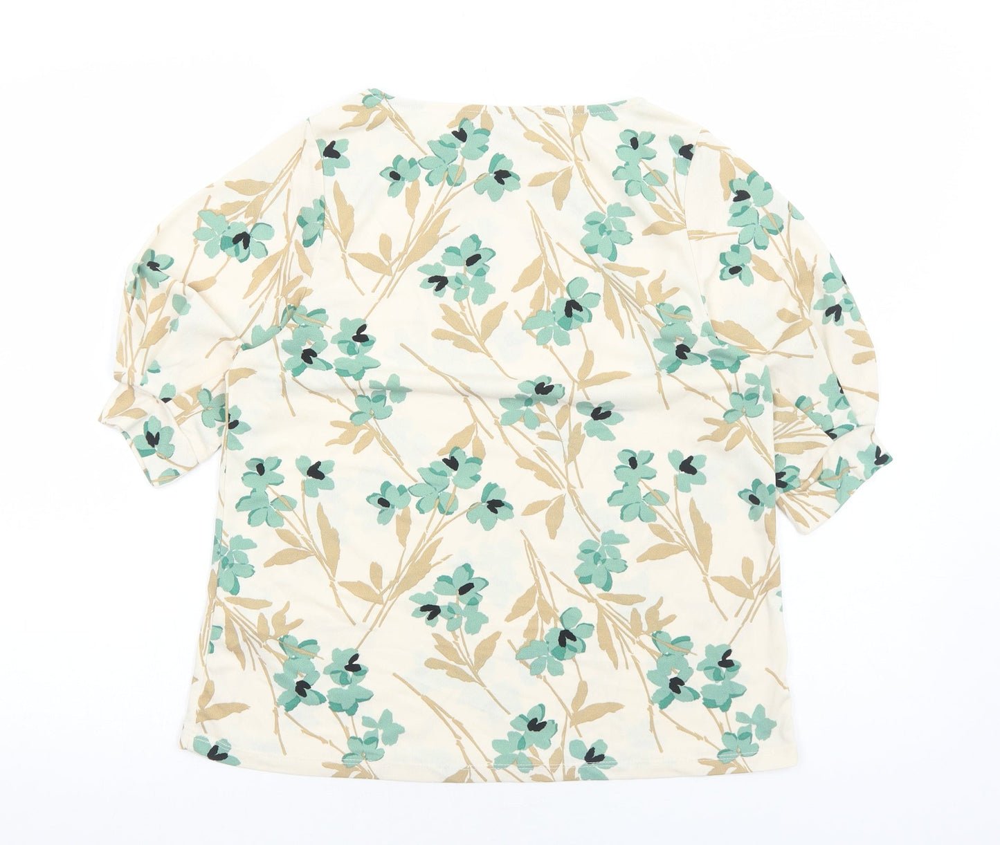 H&M Womens Ivory Floral Polyester Basic Blouse Size S Boat Neck
