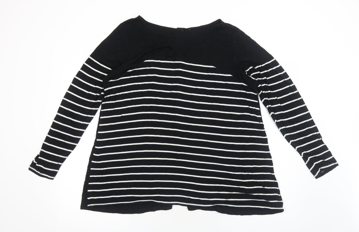 Preworn Womens Black Striped Viscose Basic Blouse Size M Boat Neck