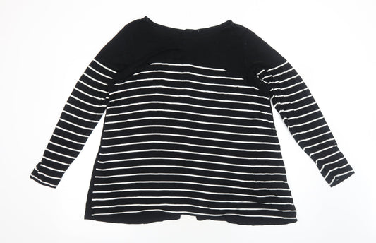 Preworn Womens Black Striped Viscose Basic Blouse Size M Boat Neck