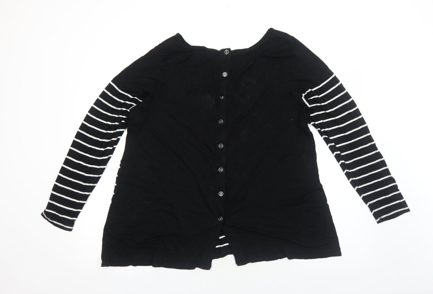 Preworn Womens Black Striped Viscose Basic Blouse Size M Boat Neck