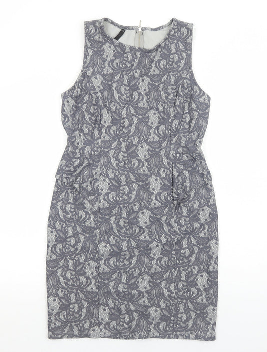 Woolworths Womens Grey Geometric Polyester A-Line Size M Round Neck Zip