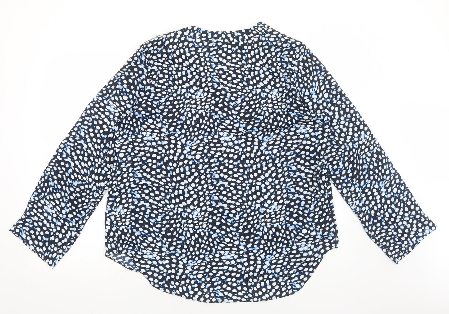Jones New York Womens Blue Geometric Polyester Basic Blouse Size L V-Neck