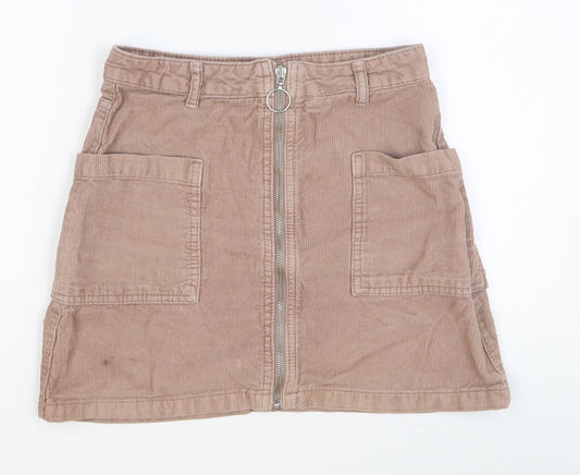 Topshop Womens Pink Cotton Straight & Pencil Skirt Size 8 Button