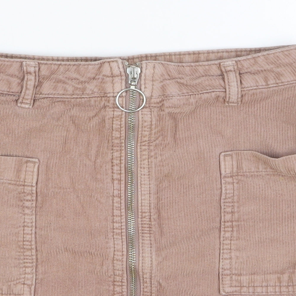 Topshop Womens Pink Cotton Straight & Pencil Skirt Size 8 Button