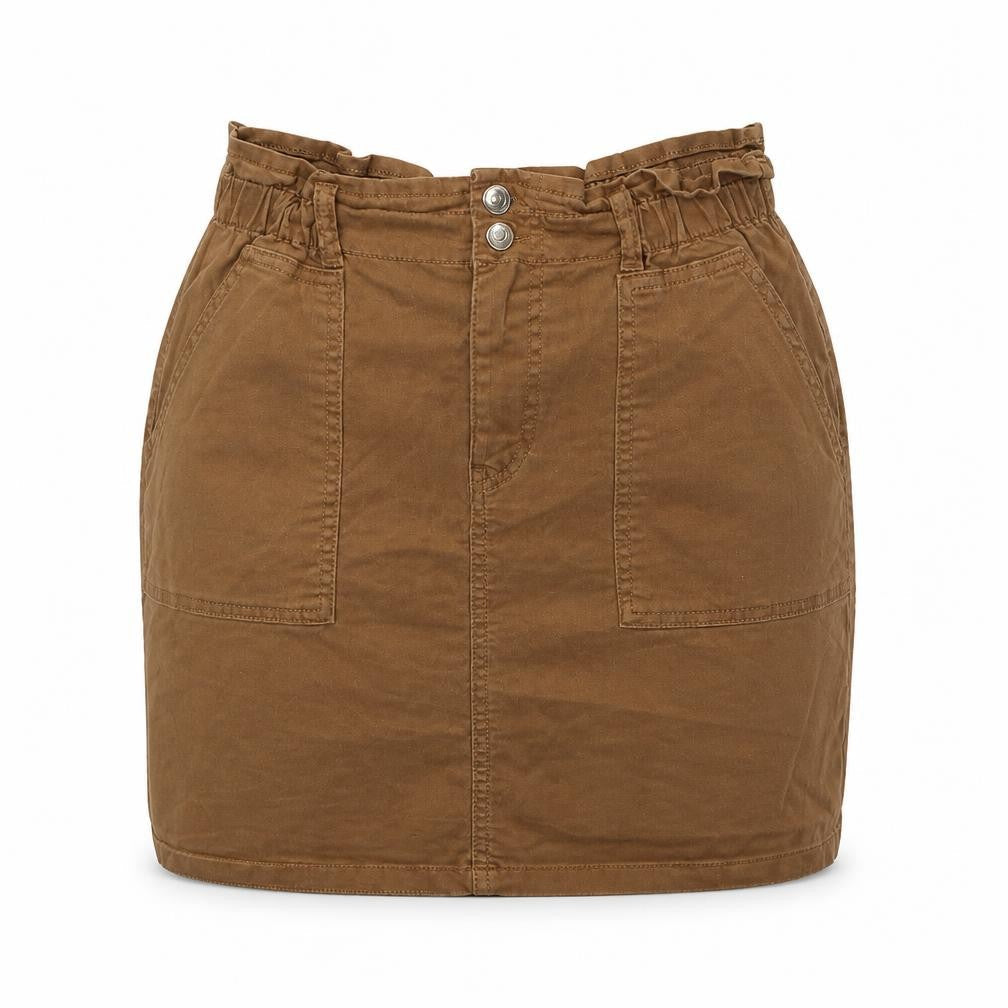 Etam Womens Brown Cotton Mini Skirt Size 10 Zip