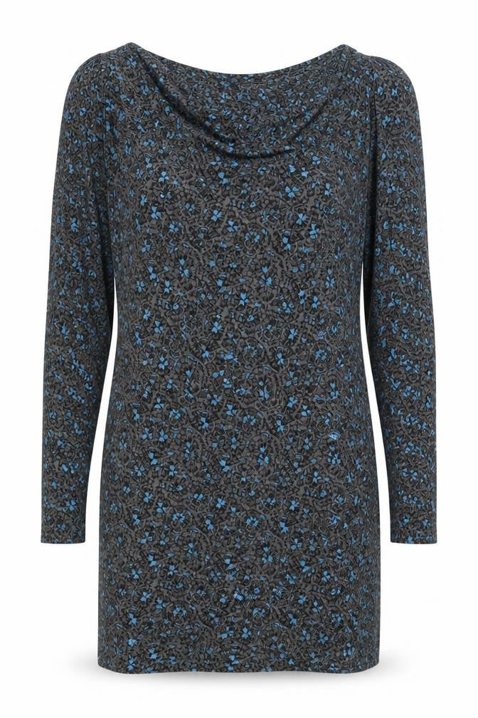 French Connection Womens Grey Floral Viscose A-Line Size 12 Cowl Neck Pullover