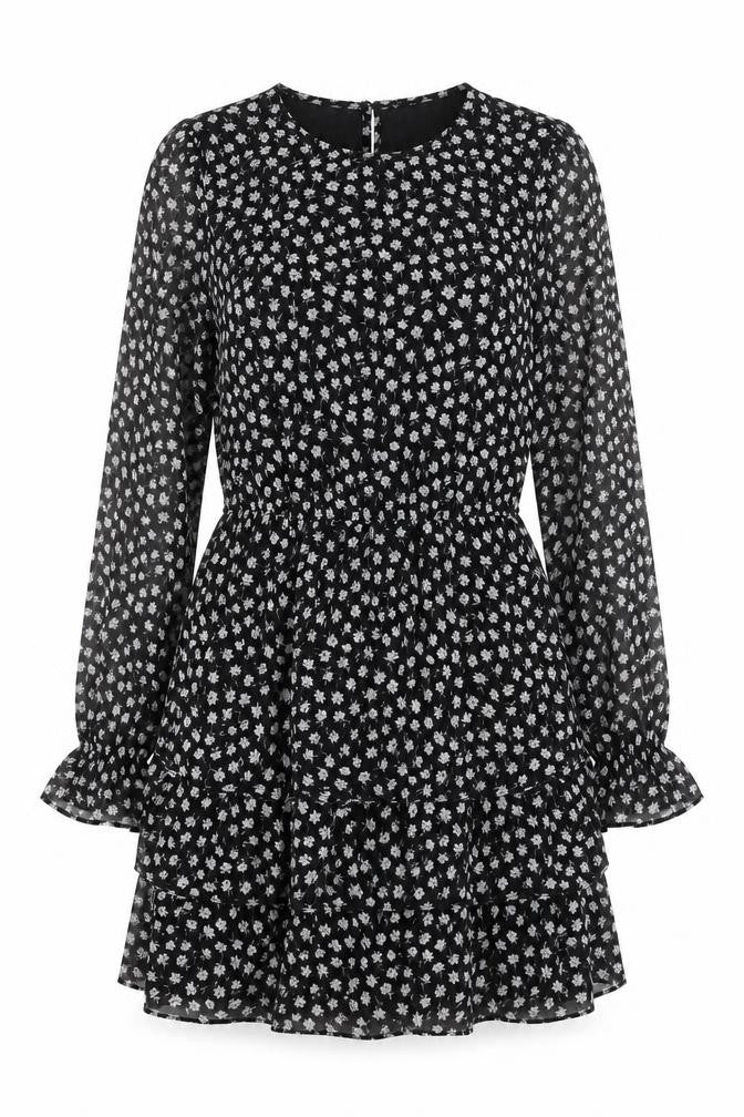 Divided Womens Black Floral Polyester Mini Size 10 Round Neck Button