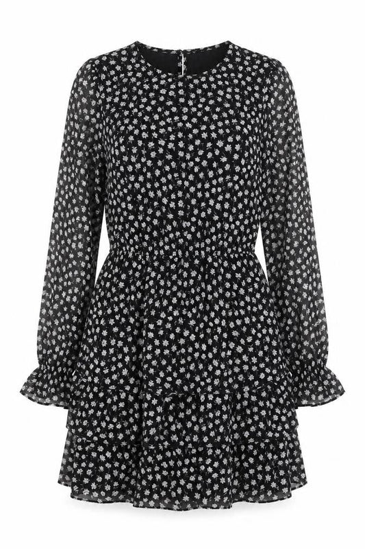 Divided Womens Black Floral Polyester Mini Size 10 Round Neck Button