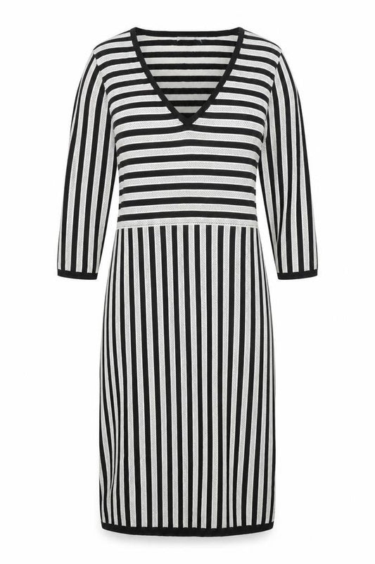 H&M Womens Black Striped Viscose Jumper Dress Size L V-Neck Pullover