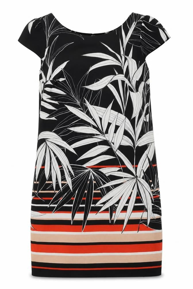 Billie & Blossom Womens Black Geometric Polyester Shift Size 10 Boat Neck Zip - Leaf Pattern