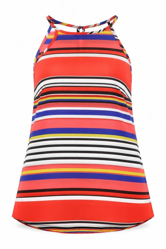 Papaya Womens Red Striped Polyester Basic Tank Size 14 Halter