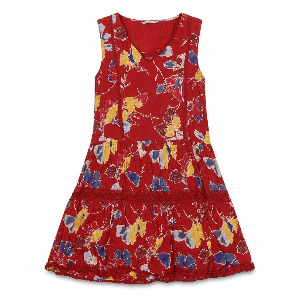 NEXT Womens Red Floral 100% Cotton A-Line Size 10 V-Neck Pullover
