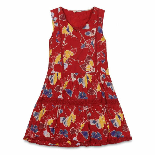 Next Womens Red Floral 100% Cotton A-Line Size 10 V-Neck Pullover