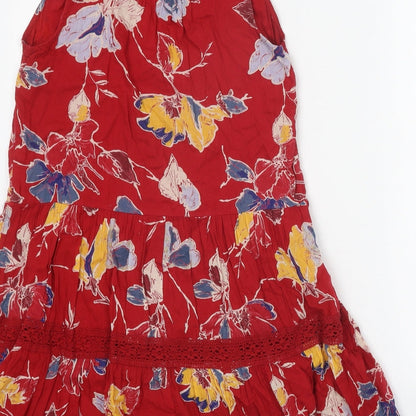 Next Womens Red Floral 100% Cotton A-Line Size 10 V-Neck Pullover