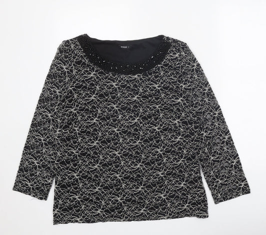 Roman Womens Black Geometric Polyamide Basic Blouse Size 18 Boat Neck - Embellished Neckline
