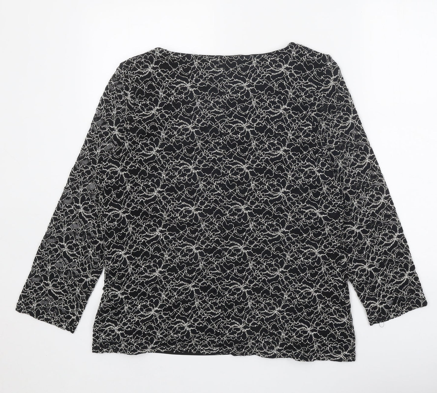 Roman Womens Black Geometric Polyamide Basic Blouse Size 18 Boat Neck - Embellished Neckline