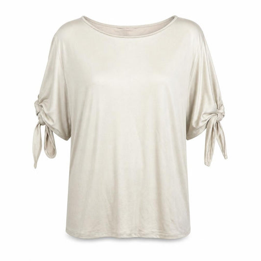 Preworn Womens Gold Polyester Basic Blouse Size 10 Boat Neck - Metallic Spilt Sleeve