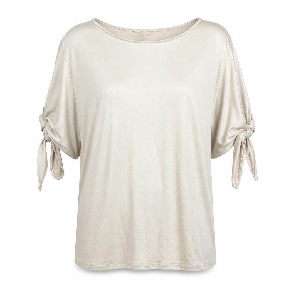 Preworn Womens Gold Polyester Basic Blouse Size 10 Boat Neck - Metallic Spilt Sleeve