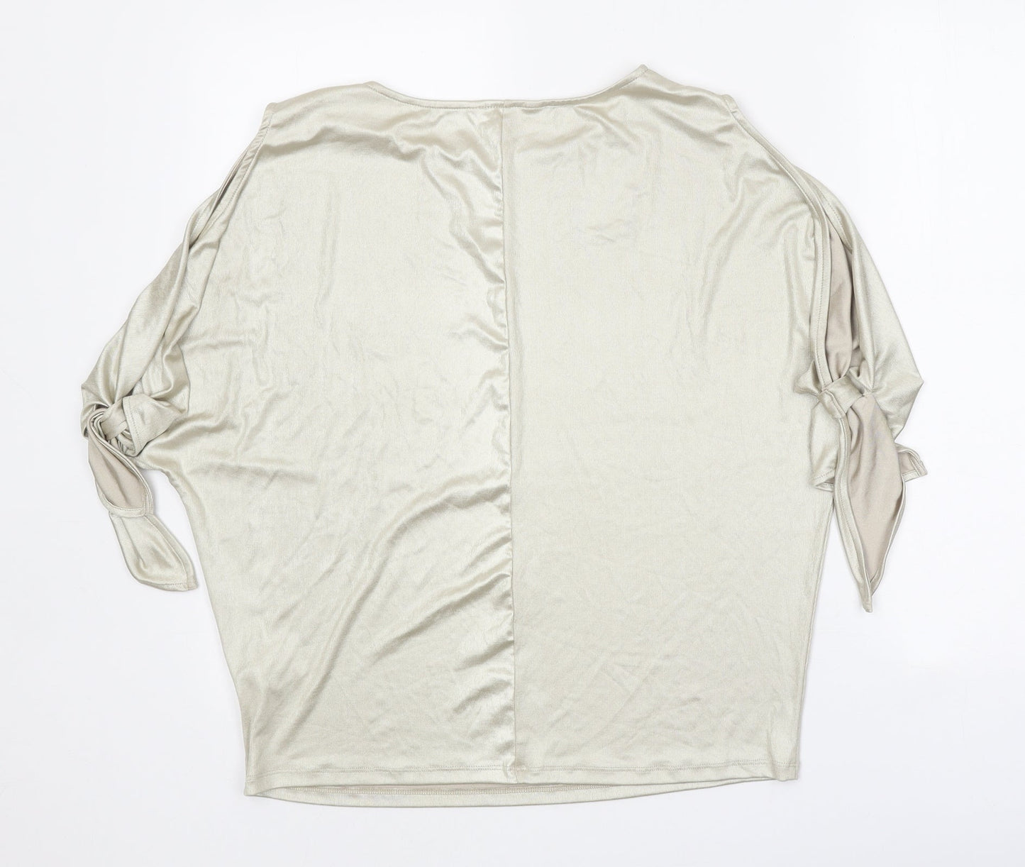 Preworn Womens Gold Polyester Basic Blouse Size 10 Boat Neck - Metallic Spilt Sleeve