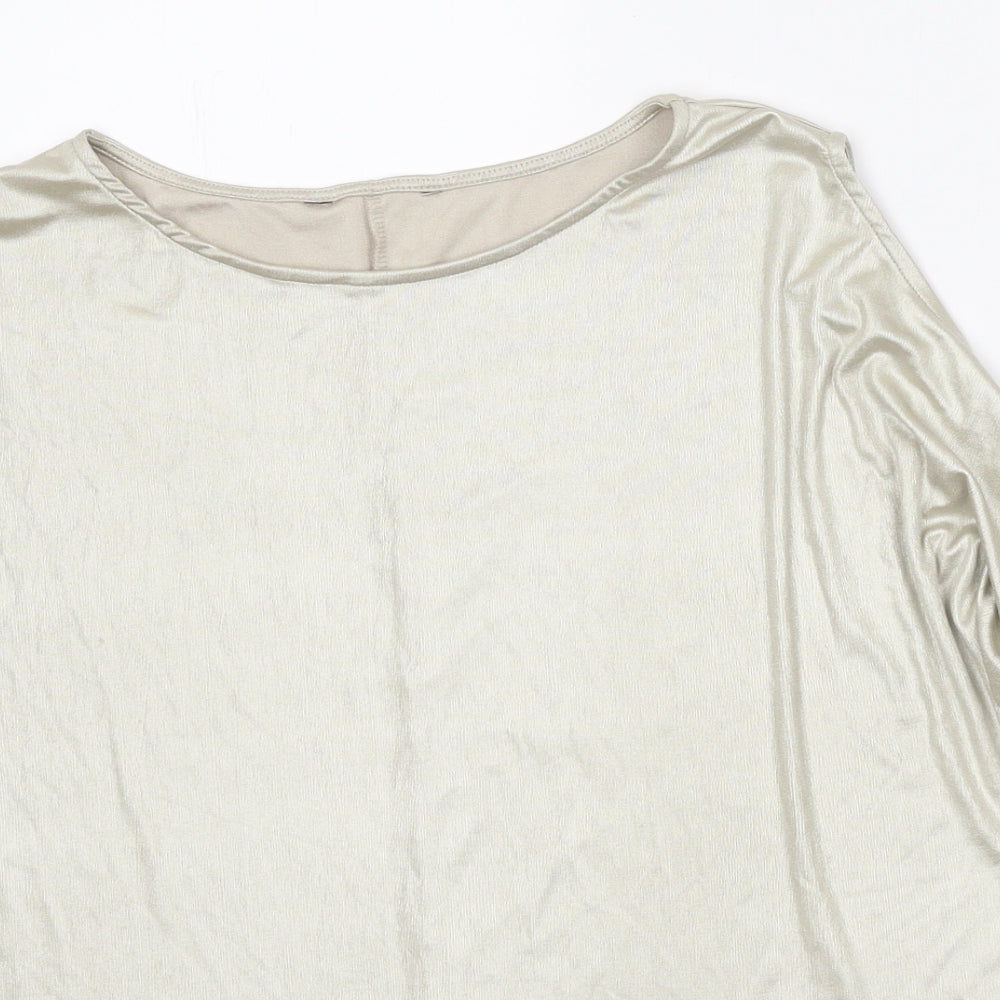 Preworn Womens Gold Polyester Basic Blouse Size 10 Boat Neck - Metallic Spilt Sleeve
