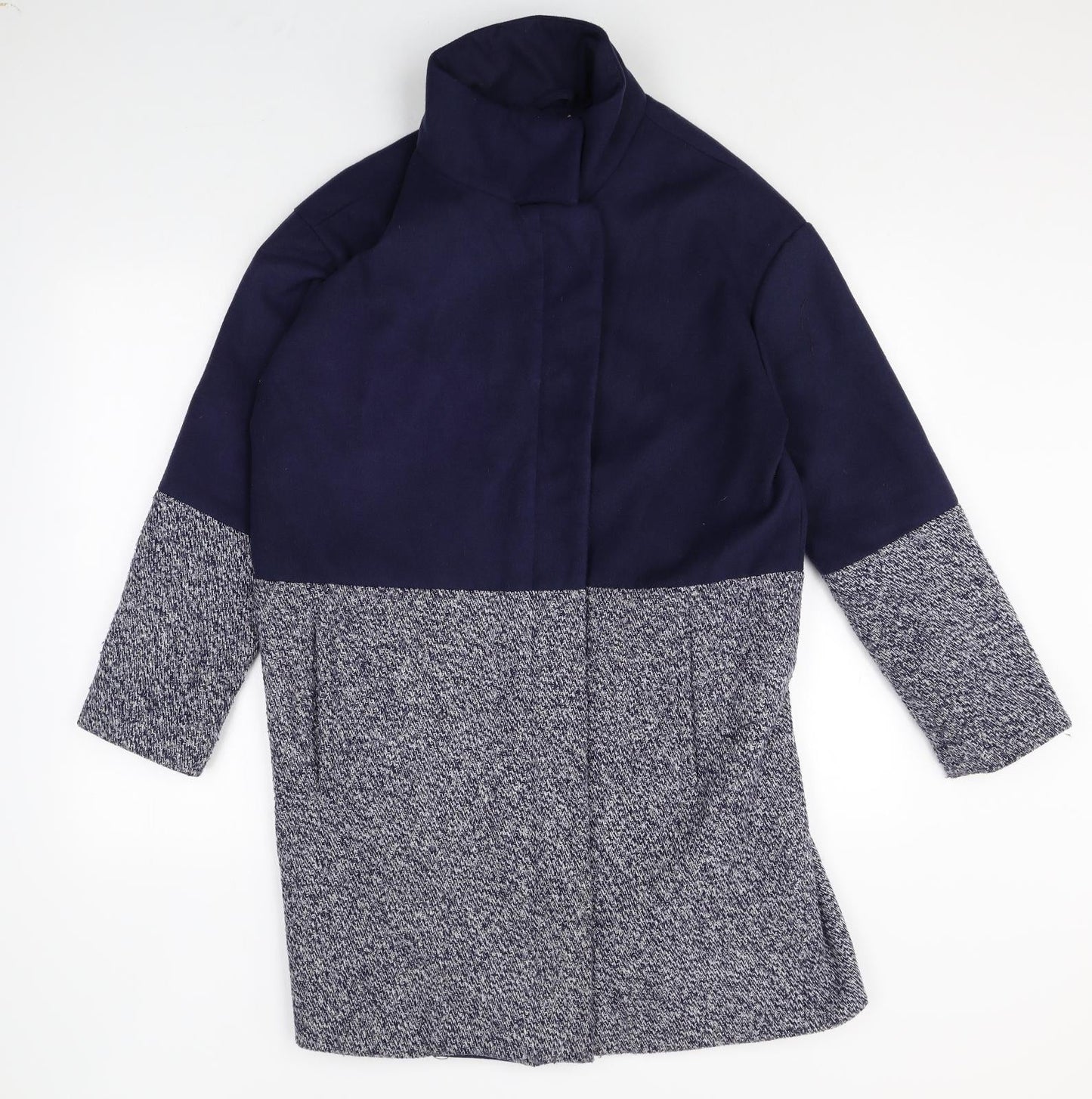 Edition Womens Blue Geometric Overcoat Coat Size 12 Zip