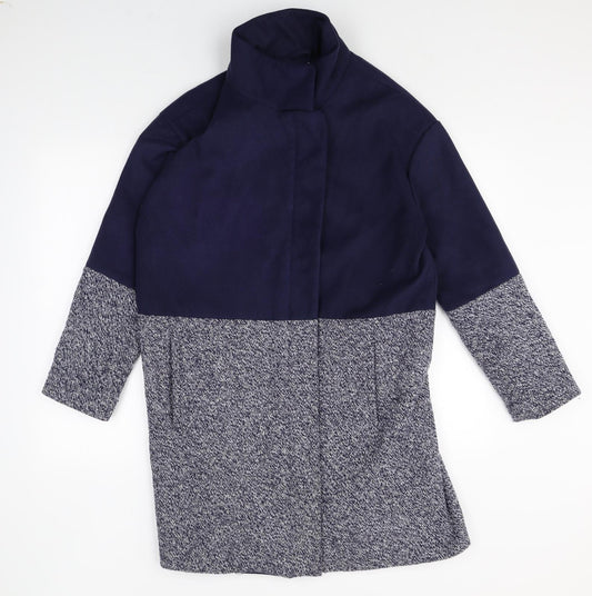 Edition Womens Blue Geometric Overcoat Coat Size 12 Zip