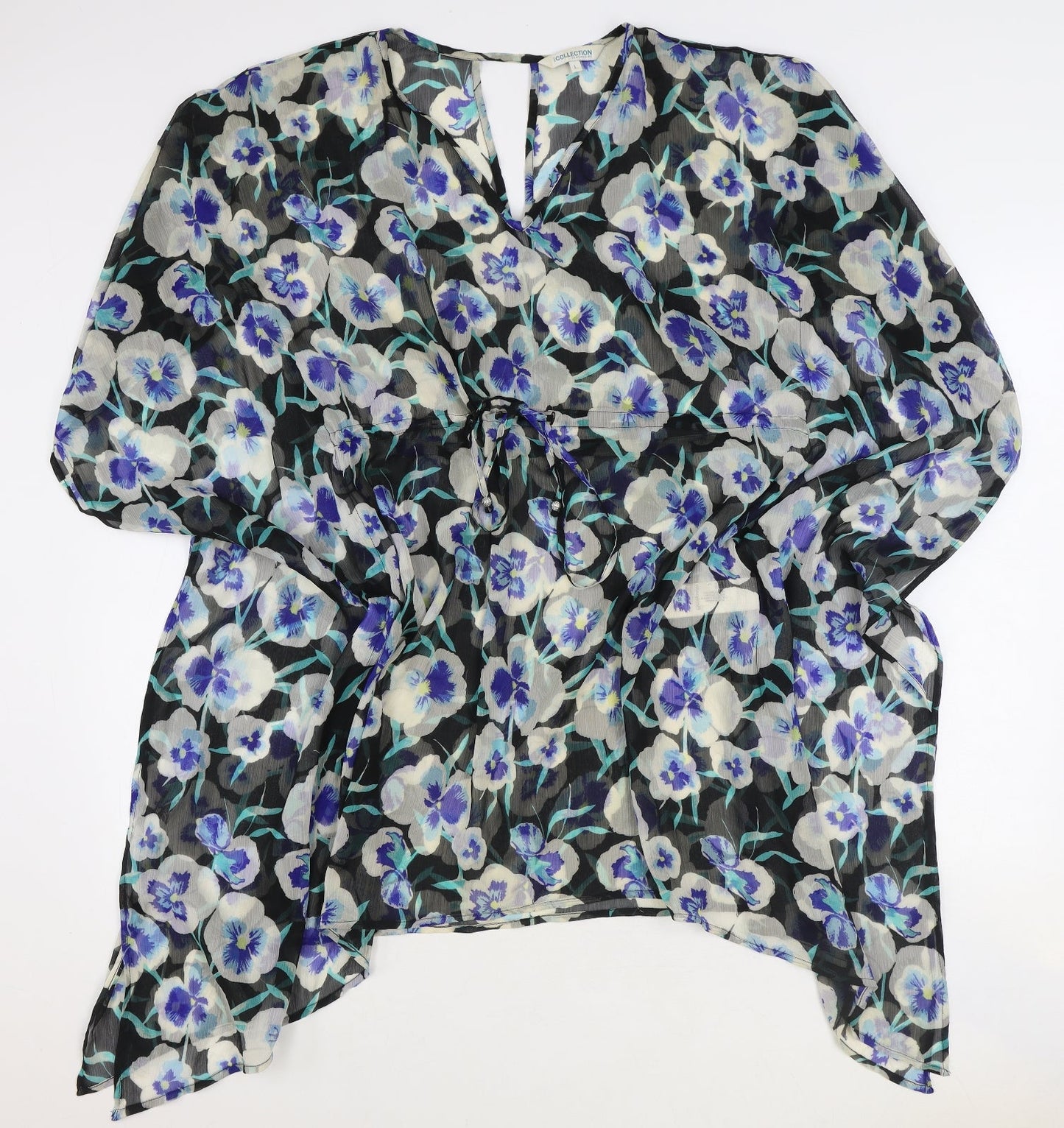 Debenhams Womens Blue Floral Viscose Tunic Blouse Size L V-Neck