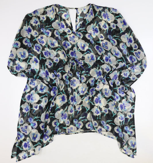Debenhams Womens Blue Floral Viscose Tunic Blouse Size L V-Neck
