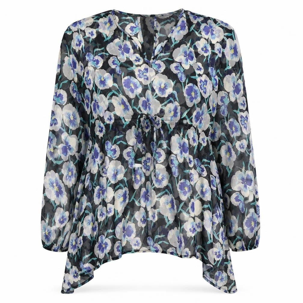 Debenhams Womens Blue Floral Viscose Tunic Blouse Size L V-Neck