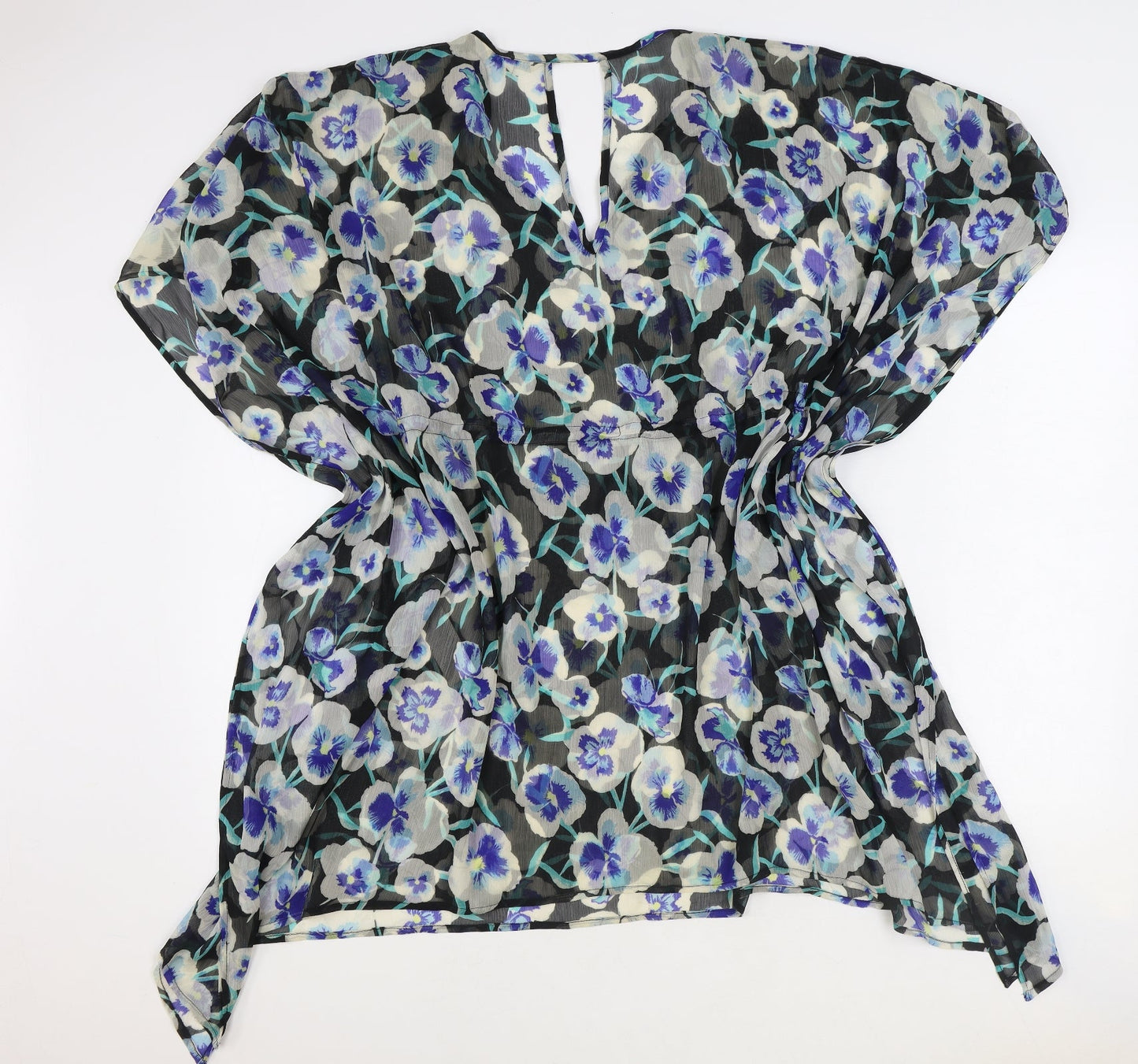 Debenhams Womens Blue Floral Viscose Tunic Blouse Size L V-Neck