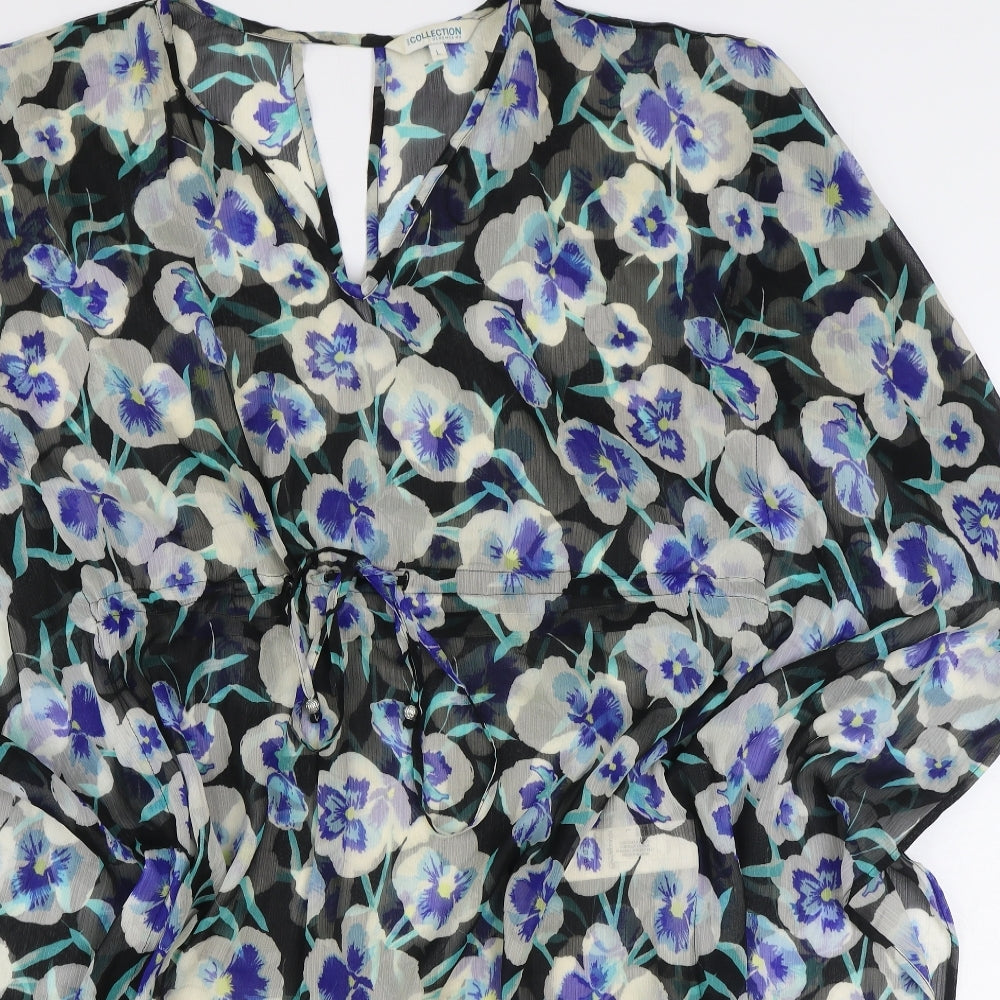Debenhams Womens Blue Floral Viscose Tunic Blouse Size L V-Neck