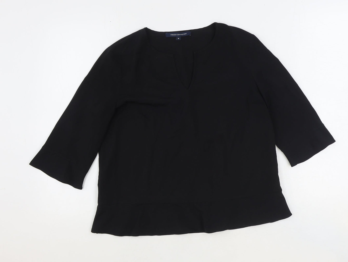 French Connection Womens Black Polyester Basic Blouse Size M V-Neck