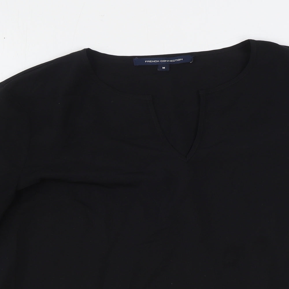 French Connection Womens Black Polyester Basic Blouse Size M V-Neck