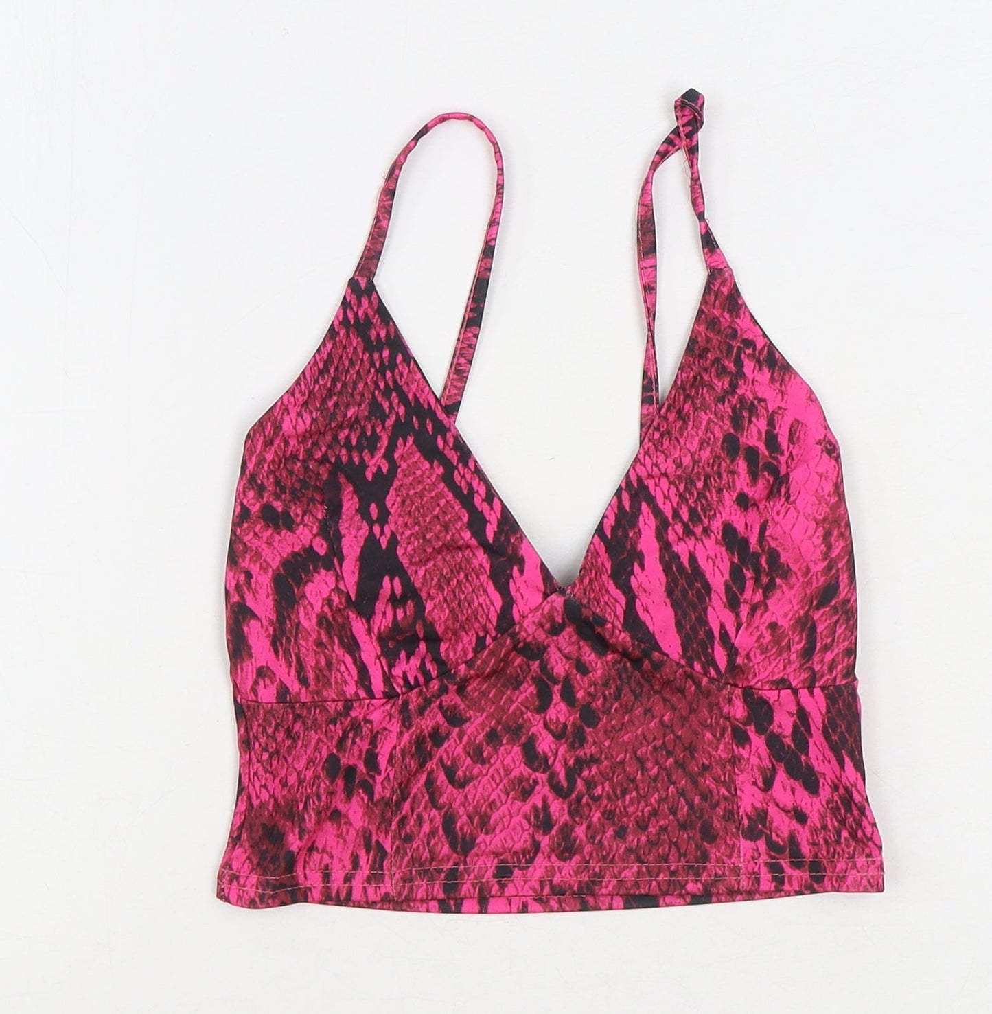 Missguided Womens Pink Animal Print Polyester Cropped Tank Size 6 V-Neck - Snake Print