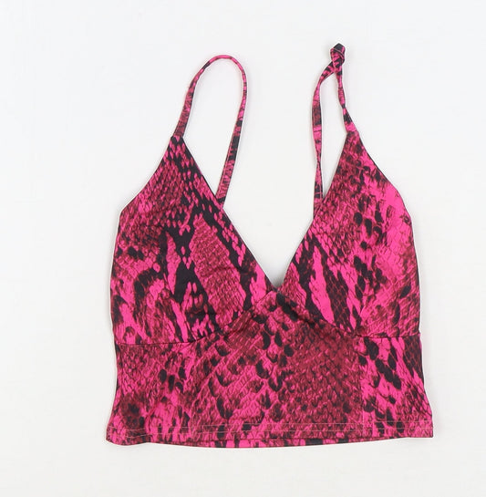 Missguided Womens Pink Animal Print Polyester Cropped Tank Size 6 V-Neck - Snake Print