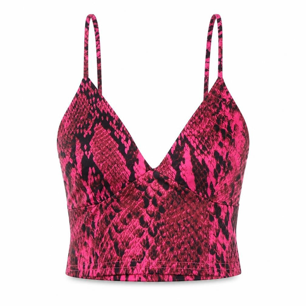 Missguided Womens Pink Animal Print Polyester Cropped Tank Size 6 V-Neck - Snake Print