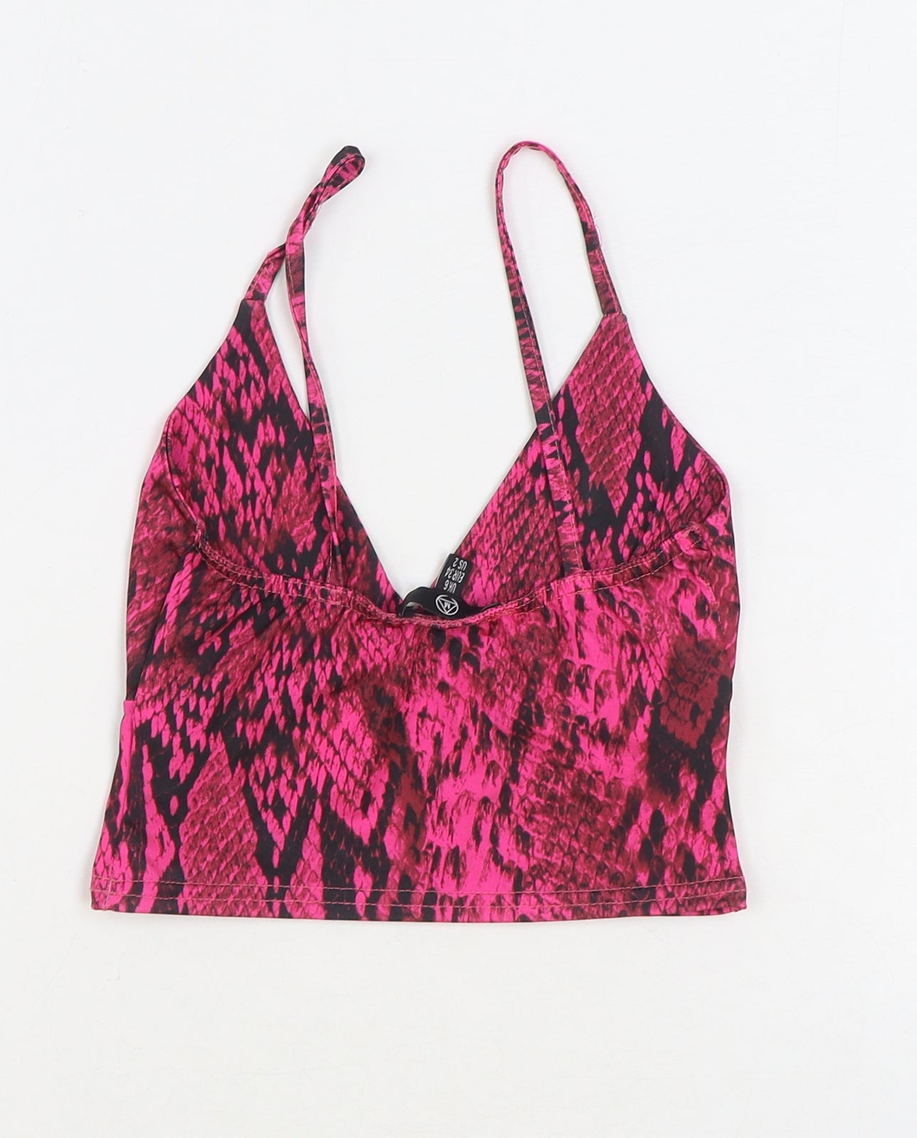 Missguided Womens Pink Animal Print Polyester Cropped Tank Size 6 V-Neck - Snake Print