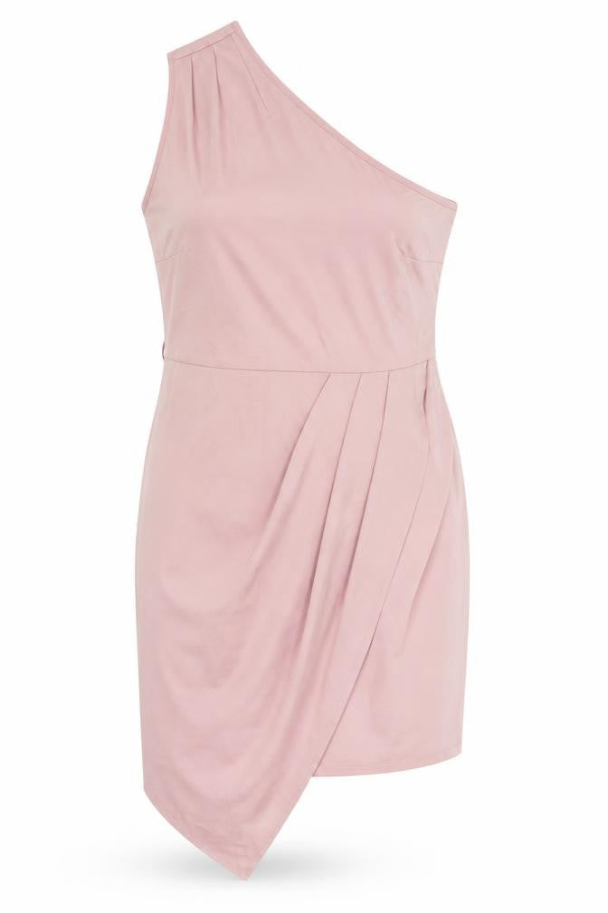 Sheilay Womens Pink Polyester Bodycon Size L One Shoulder Zip