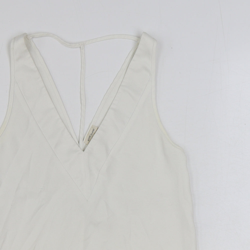 River Island Womens White Polyester Basic Tank Size 8 V-Neck