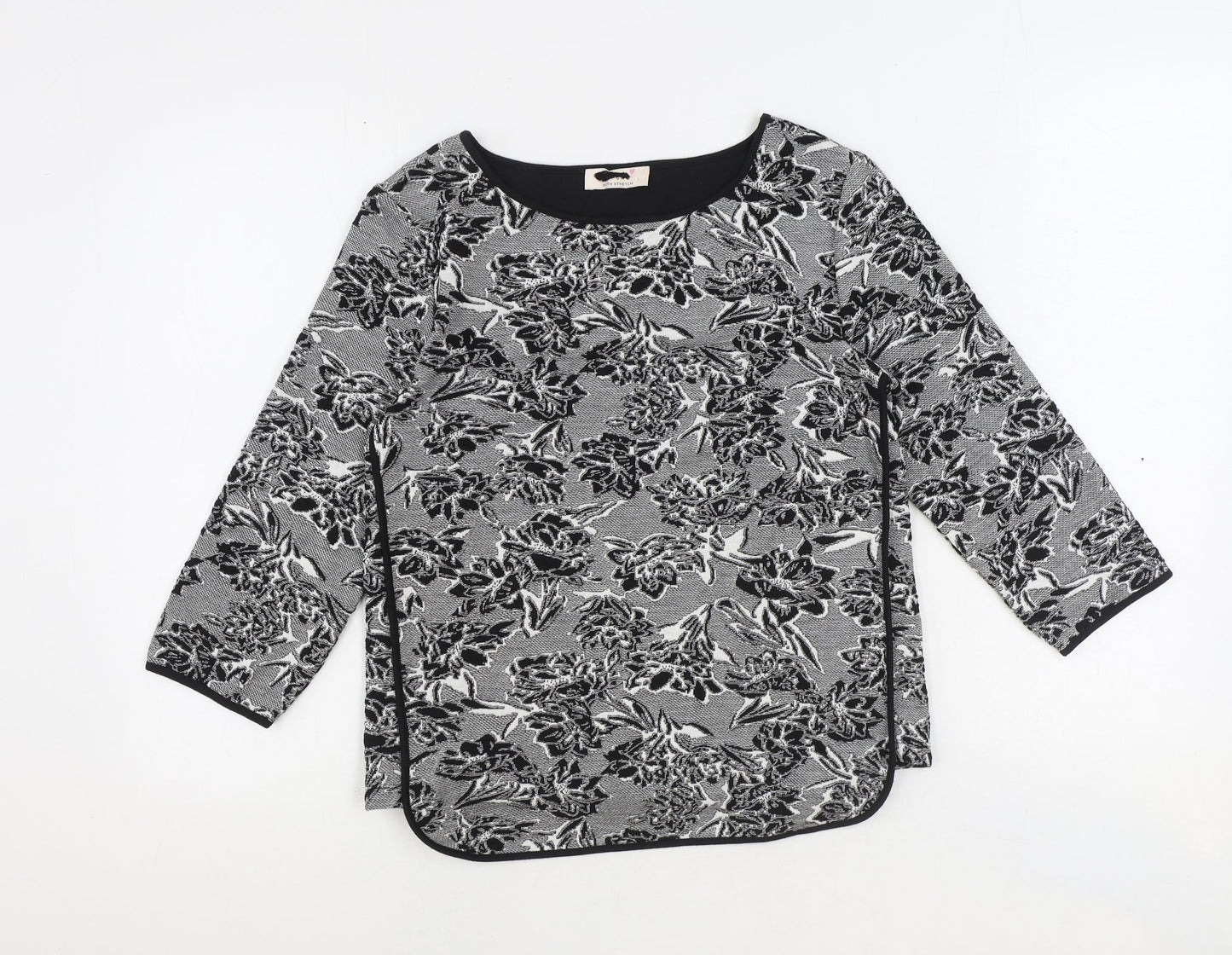 Marks and Spencer Womens Black Floral Polyester Basic Blouse Size 10 Boat Neck